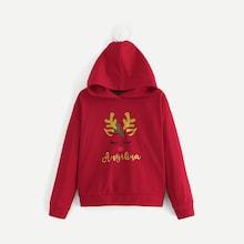 Shein Girls Christmas Pom Pom Ball Detail Hoodie
