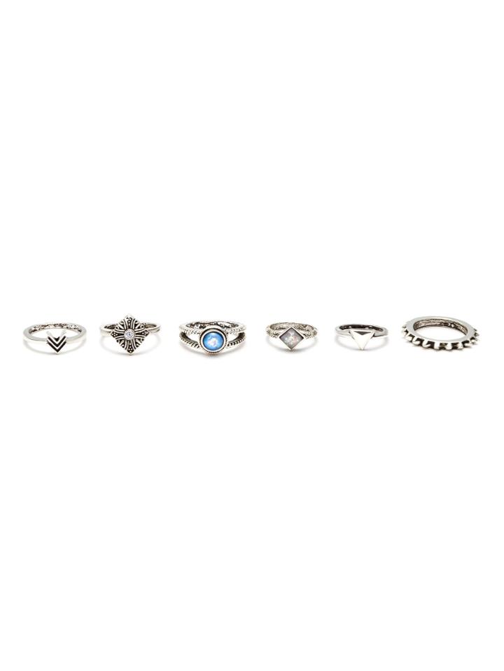Shein Antique Silver Multi Modelling Carved Ring Set
