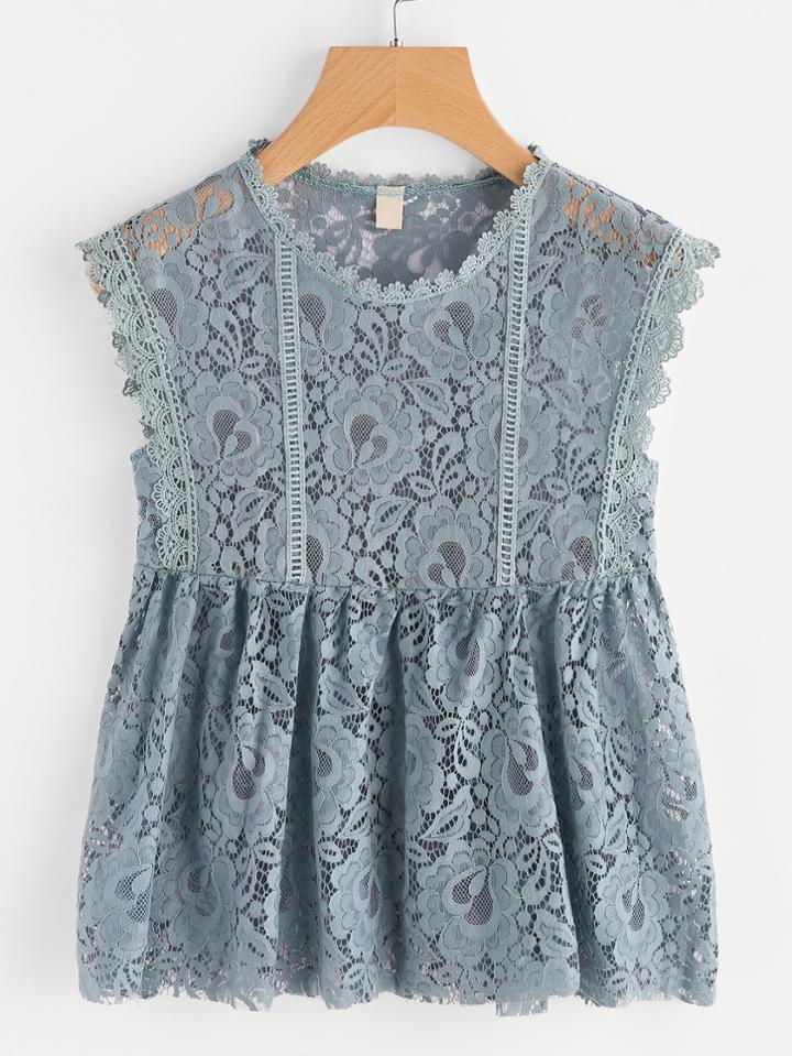 Shein Scalloped Trim Lace Smock Top