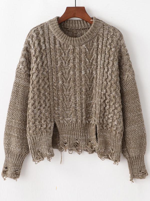 Shein Drop Shoulder Frayed Textured Jumper