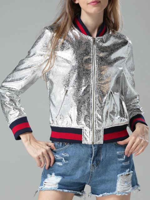 Shein Silver Collar Zipper Jacket Coat