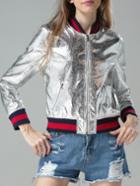 Shein Silver Collar Zipper Jacket Coat