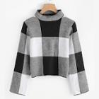 Shein Funnel Neck Plaid Sweater