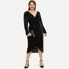 Shein Plus Plunge Neck Wrap Velvet Dress