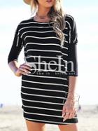 Shein Black Crew Neck Striped Dress