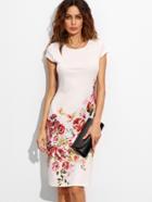 Shein White Rose Print Cap Sleeve A Line Dress