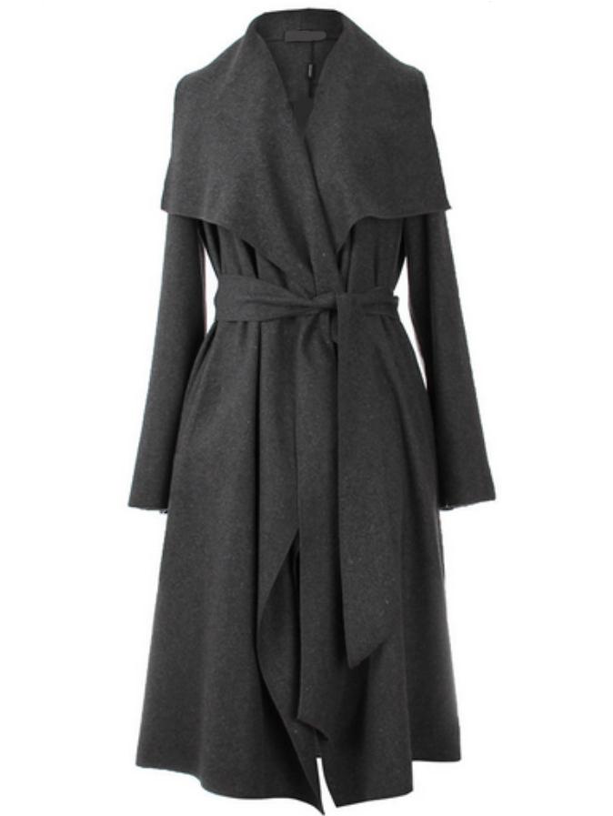 Shein Grey Lapel Tie-waist Loose Trench Coat