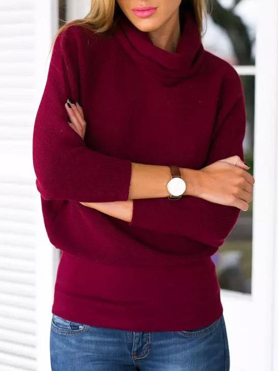 Shein Burgundy High Neck Crop Knit Sweater