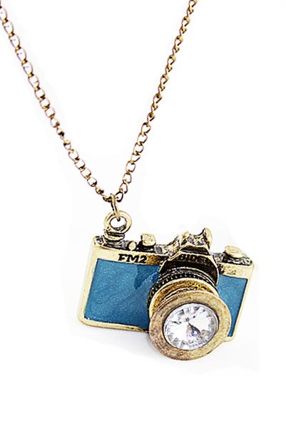 Shein New Arrival Individual Vintage Blue Camera Necklace