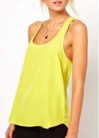 Rosewe Sexy Yellow Round Neck Chiffon Tees For Lady