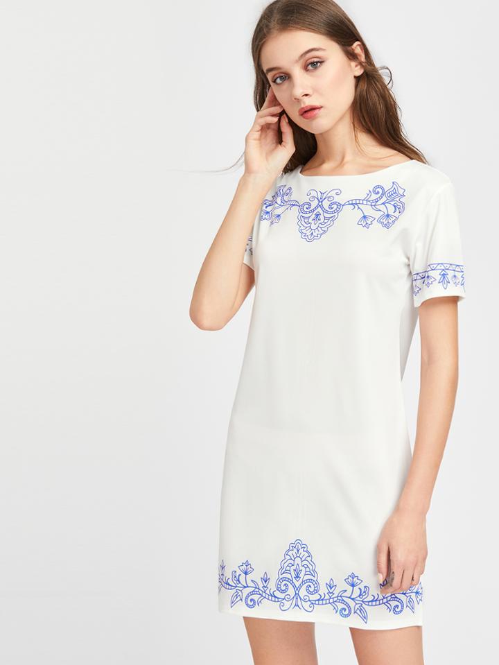 Shein Porcelain Print Zipper Back Dress