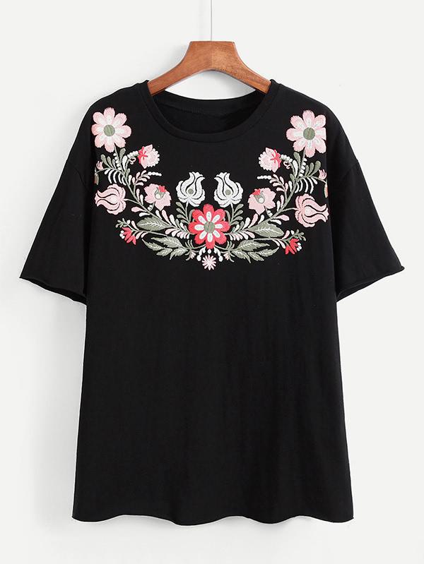 Shein Embroidered Flower Tee