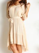 Shein Apricot V Neck High Low Pleated Dress