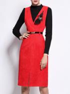 Shein Red Sweater Belted Two-pieces Sheath Dress