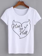 Shein White Short Sleeve Letters Heart Print T-shirt