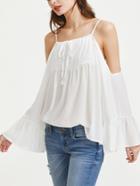 Shein Cold Shoulder Tie Front Bell Sleeve Chiffon Top