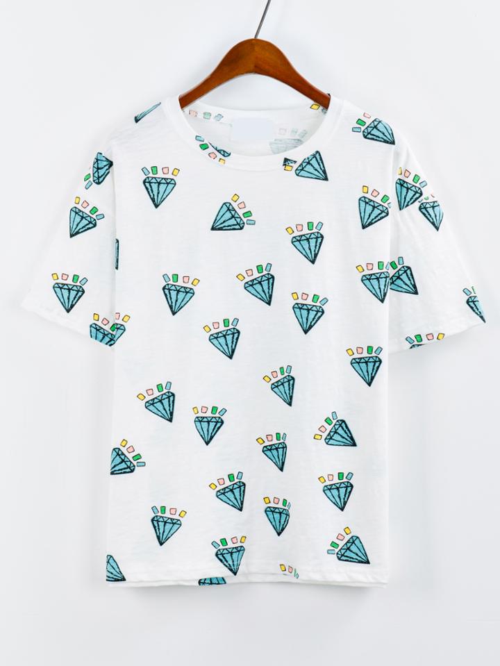 Shein Allover Diamond Print T-shirt