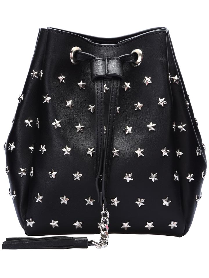 Shein Black Drawstring Star Chain Bucket Bag