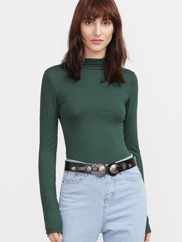 Shein Dark Green Cowl Neck Slit Side T-shirt