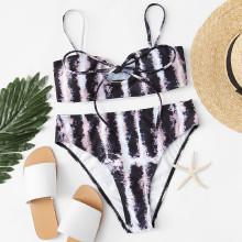 Shein Bow Tie Striped Bikini Set