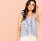 Shein Dot Lace Trim Ruffle Strap Striped Top
