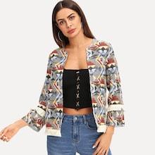 Shein Raw Hem Geometric Print Coat