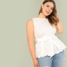 Shein Plus Scallop Hem Shell Top With Belt