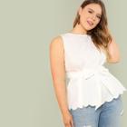 Shein Plus Scallop Hem Shell Top With Belt