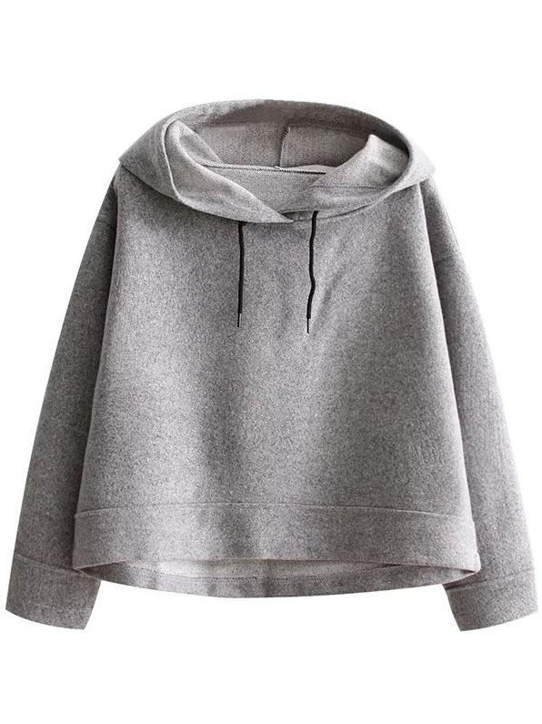 Shein Grey Crop Hooded Loose Sweatshirt