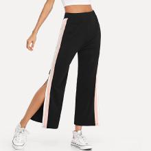 Shein Contrast Striped Side Split Pants