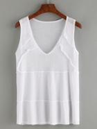 Shein White V Neck Knitted Tank Top