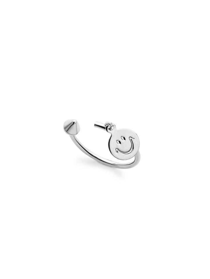 Shein Silver Plated Smiley Face Open Wrap Ring