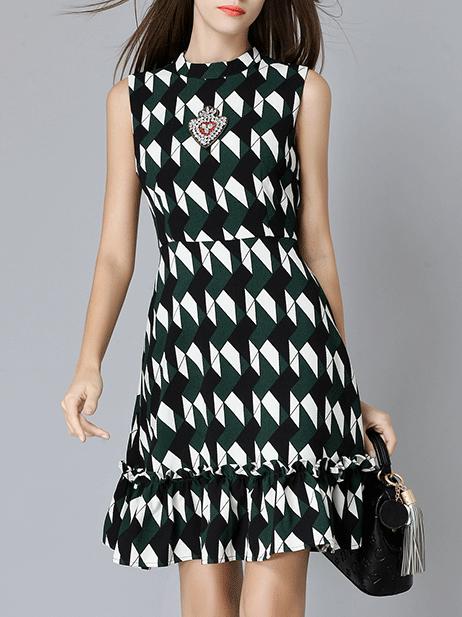 Shein Black Color Block Beading Frill Dress