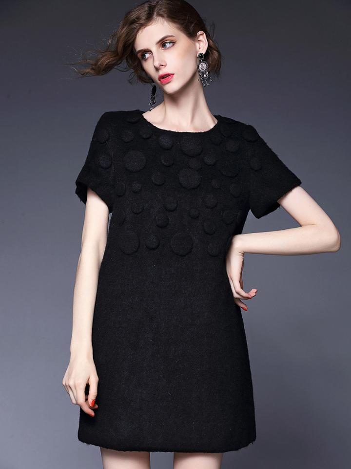 Shein Black Round Neck Short Sleeve Pockets Dress