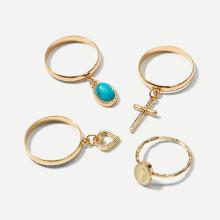 Shein Heart & Cross Detail Rings Set 4pcs