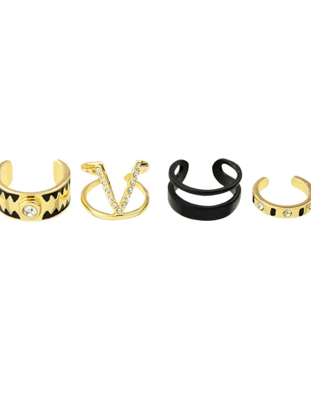 Shein (4 Pcs One Set ) Gold Color Rhinestone Cuff Finger Rings Set