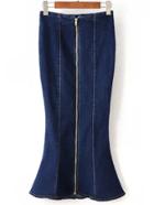 Shein Navy Zipper Fishtail Denim Skirt