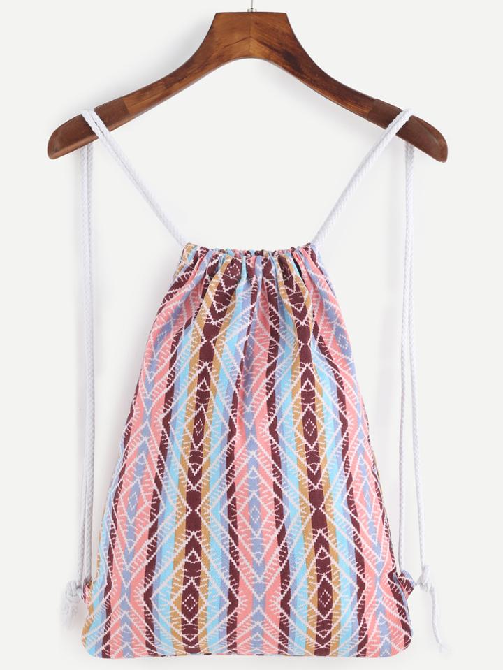 Shein Multicolored Stripe Canvas Bucket Backpack With Rope Strap