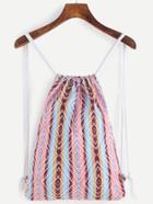 Shein Multicolored Stripe Canvas Bucket Backpack With Rope Strap
