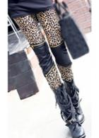 Rosewe Leopard Print Pu Patchwork Zipper Decorated Leggings