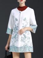 Shein White Flowers Embroidered Pockets Coat