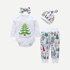 Shein Toddler Boys Christmas Tree Print Jumpsuit & Pants & Hat & Headband