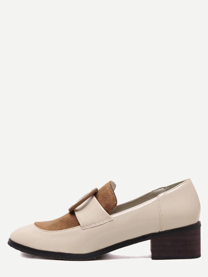 Shein Camel Horse Hair Plastic Buckle Cork Heeled Shoes