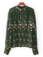 Shein Calico Embroidery Layered Chiffon Blouse