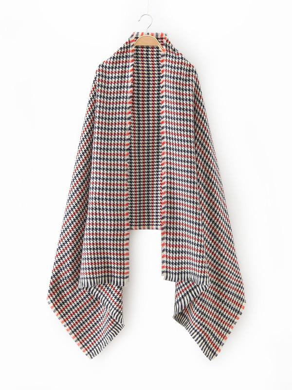 Shein Navy Houndstooth Eyelash Fringe Scarf