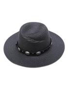 Shein Black Straw Hat With Faux Leather Band