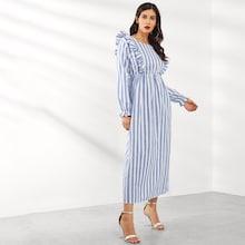 Shein Striped Ruffle Hem Longline Dress