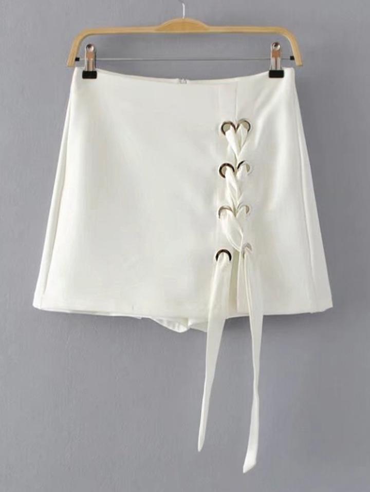 Shein Eyelet Lace Up Zipper Back Skirt Shorts