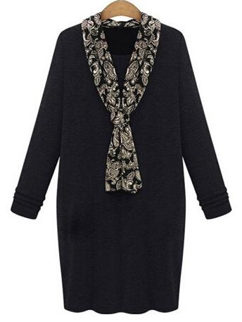Shein Black Shawl Collar Long Sleeve Plus Dress
