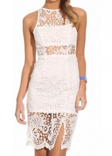 Rosewe Gorgeous Round Neck Hollow Back Sleeveless White Dress